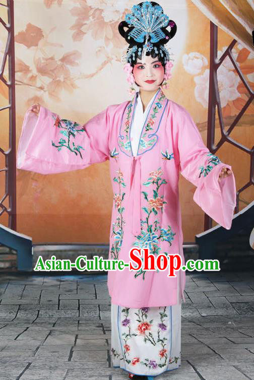 Professional Chinese Beijing Opera Actress Embroidered Peony Pink Costumes for Adults