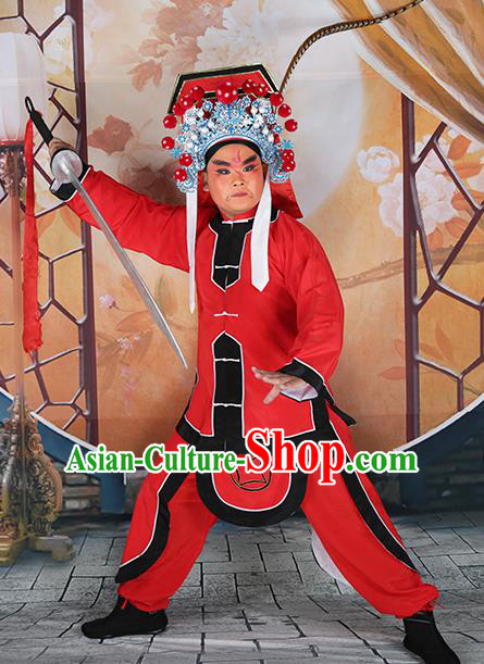 Professional Chinese Peking Opera Imperial Bodyguard Red Costume and Hat for Adults