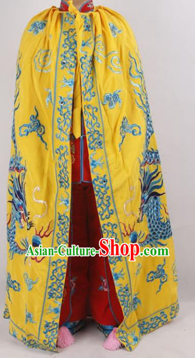 Professional Chinese Peking Opera Royal Highness Embroidered Yellow Cloak Costume for Adults