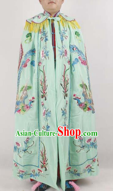 Professional Chinese Peking Opera Imperial Consort Embroidered Phoenix Green Cloak Costumes for Adults