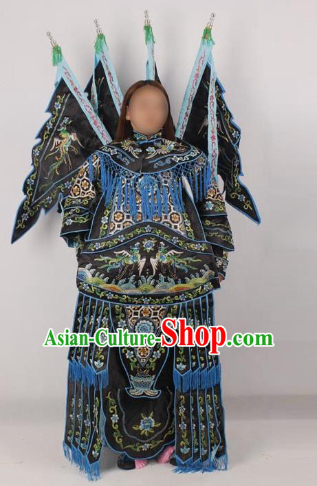 Professional Chinese Peking Opera Female General Mu Guiying Embroidered Black Costumes for Adults