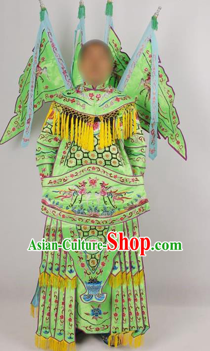 Professional Chinese Peking Opera Female General Mu Guiying Embroidered Green Costumes for Adults