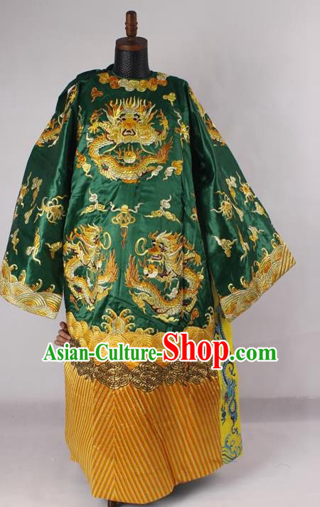 Professional Chinese Peking Opera Old Men Costume Prime Minister Green Embroidered Robe for Adults