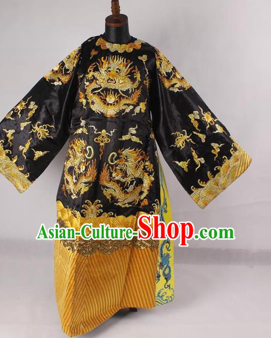 Professional Chinese Peking Opera Old Men Costume Prime Minister Black Embroidered Robe for Adults