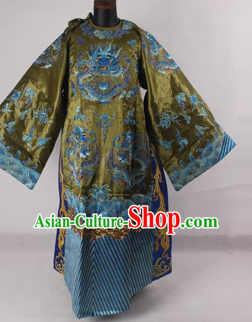 Professional Chinese Peking Opera Old Men Costume Prime Minister Green Embroidered Robe for Adults