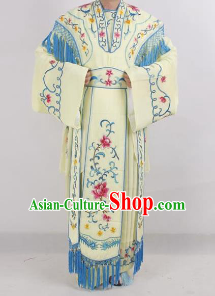 Professional Chinese Peking Opera Diva Costumes Ancient Fairy Embroidered Light Yellow Dress for Adults