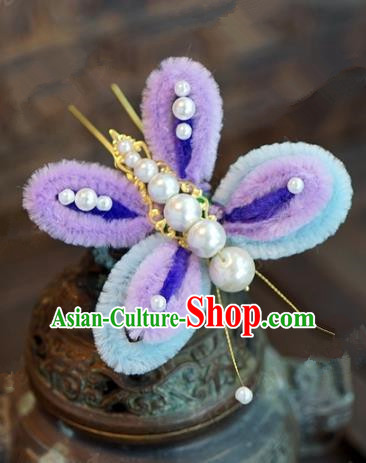 Top Grade Chinese Handmade Hair Accessories Qing Dynasty Velvet Butterfly Hairpins for Women