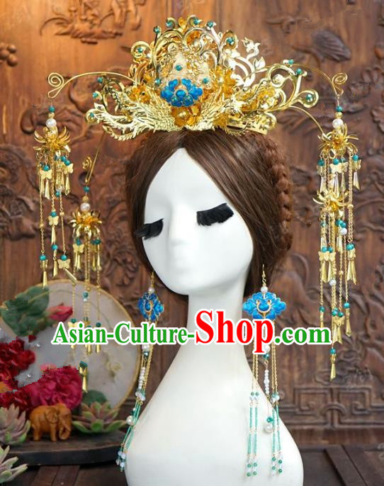 Chinese Handmade Ancient Wedding Hair Accessories Hairpins Phoenix Coronet Complete Set for Women