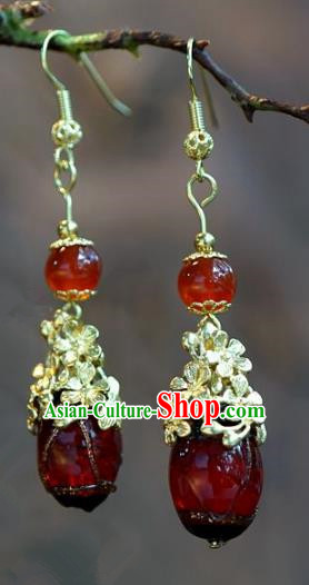 Chinese Handmade Earrings Ancient Bride Red Agate Jewelry Accessories for Women