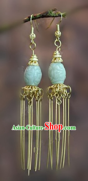 Chinese Handmade Jadeite Earrings Ancient Bride Eardrop Jewelry Accessories for Women