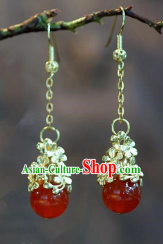 Chinese Handmade Ancient Bride Red Agate Beads Earrings Jewelry Accessories for Women