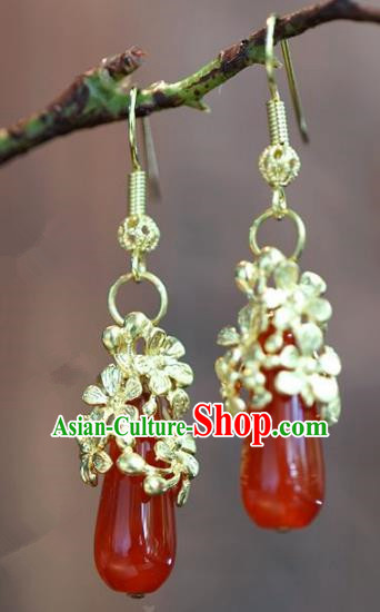 Chinese Handmade Ancient Bride Agate Earrings Jewelry Accessories for Women