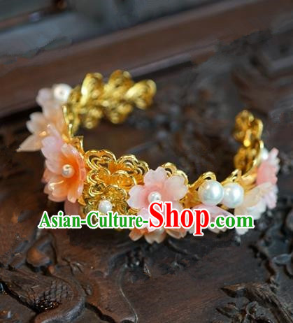 Top Grade Chinese Handmade Jewelry Accessories Ancient Palace Lady Hanfu Pink Flowers Bracelet for Women