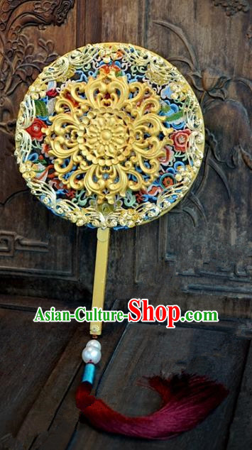 Top Grade Chinese Handmade Palace Fans Ancient Hanfu Round Fans for Women