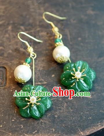 Chinese Handmade Jewelry Accessories Ancient Bride Hanfu Jade Flower Earrings for Women