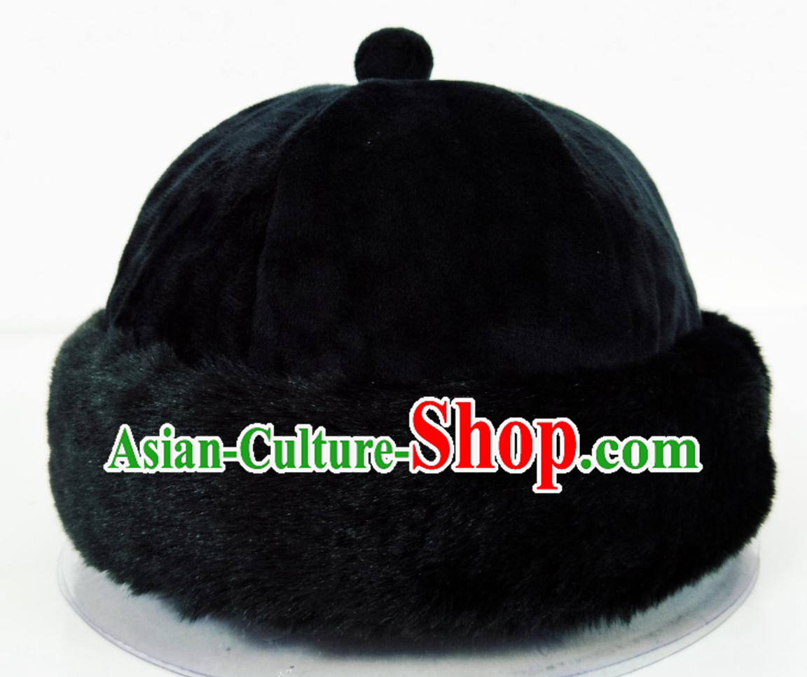 Top Natural Fur Chinese Traditional Handmade Qing Dynasty Emperor Manchu Hat for Men