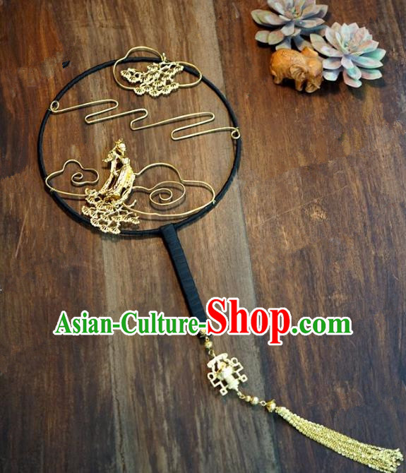 Top Grade Chinese Handmade Palace Fans Ancient Chang E flying to the Moon Round Fans for Women