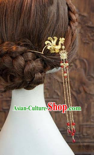 Chinese Handmade Ancient Hair Accessories Ancient Hanfu Phoenix Tassel Hairpins for Women