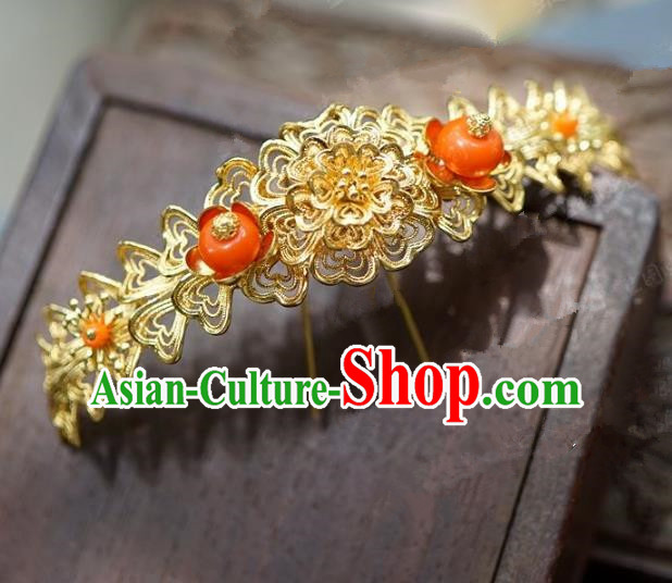 Chinese Handmade Ancient Hair Accessories Ancient Hanfu Golden Hair Clip Hairpins for Women