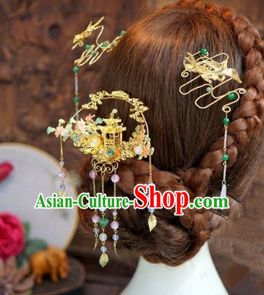 Chinese Ancient Handmade Hanfu Hairpins Wedding Hair Accessories Complete Set for Women