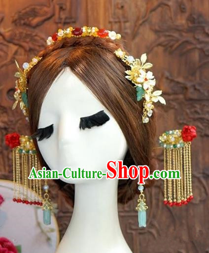Chinese Ancient Handmade Hanfu Tassel Hairpins Wedding Hair Accessories Complete Set for Women