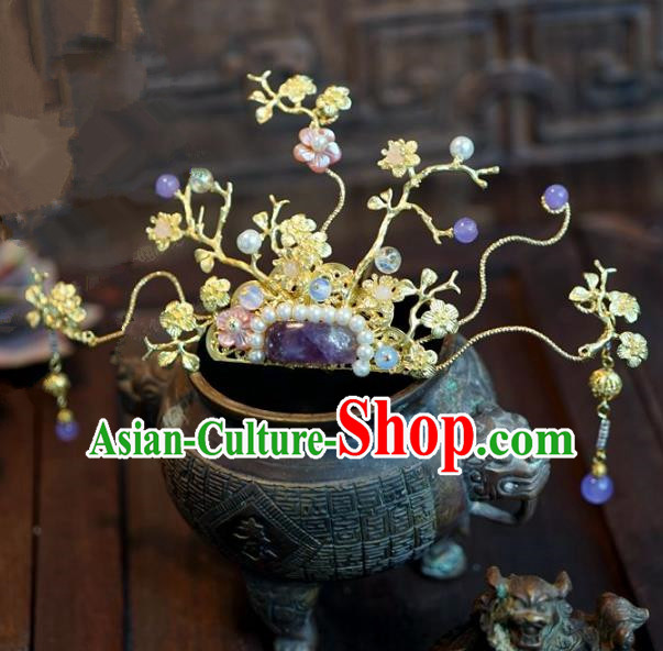 Chinese Handmade Ancient Hair Accessories Ancient Hanfu Purple Crystal Hairpins for Women