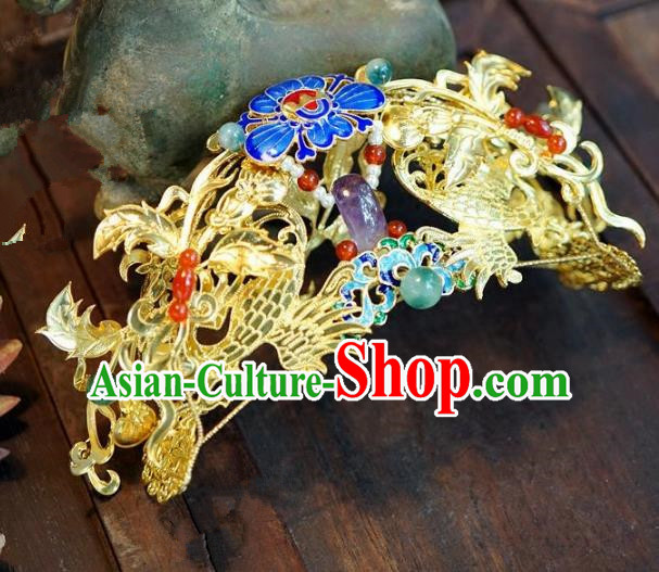 Chinese Handmade Ancient Hair Accessories Ancient Hanfu Cloisonne Hair Crown Hairpins for Women