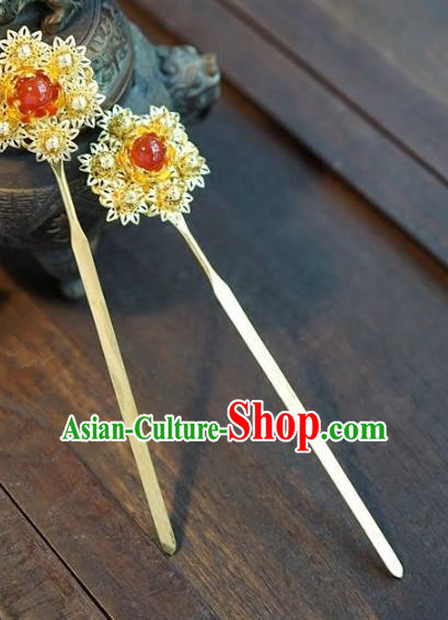 Chinese Handmade Ancient Hair Accessories Ancient Hanfu Golden Flower Hairpins for Women