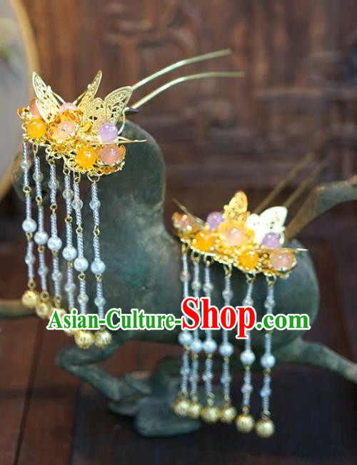 Chinese Handmade Ancient Hair Accessories Ancient Hanfu Butterfly Tassel Hairpins for Women