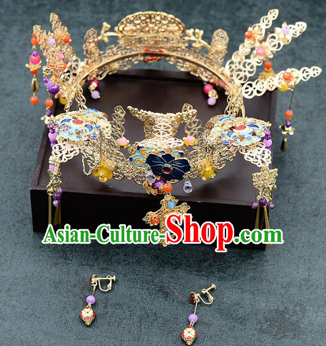 Chinese Ancient Bride Phoenix Coronet Handmade Hairpins Hair Accessories for Women