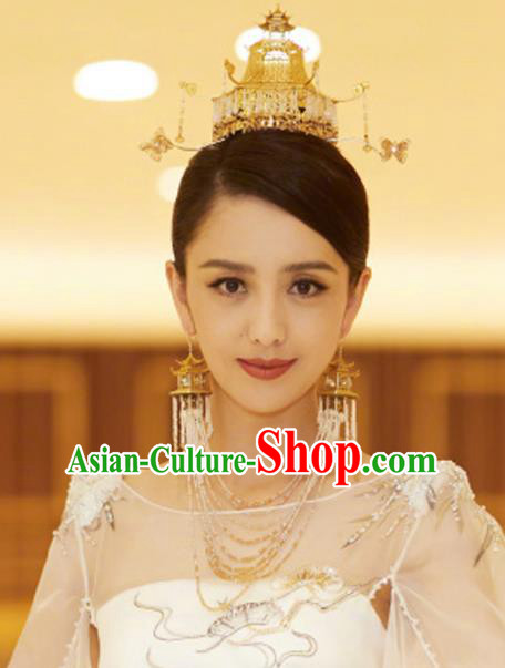 Chinese Ancient Bride Golden Phoenix Coronet Handmade Hairpins Hair Accessories for Women