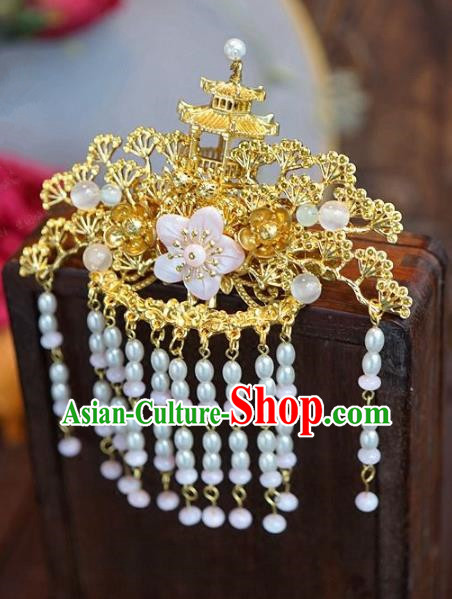 Chinese Handmade Ancient Hair Accessories Tassel Hair Crown Ancient Hanfu Hairpins for Women