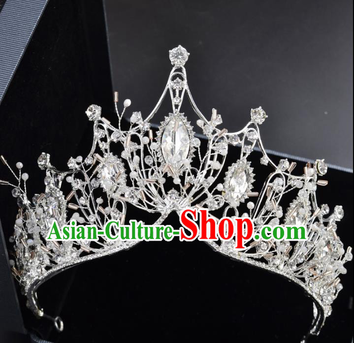 Handmade Baroque Bride Royal Crown Wedding Crystal Hair Jewelry Accessories for Women