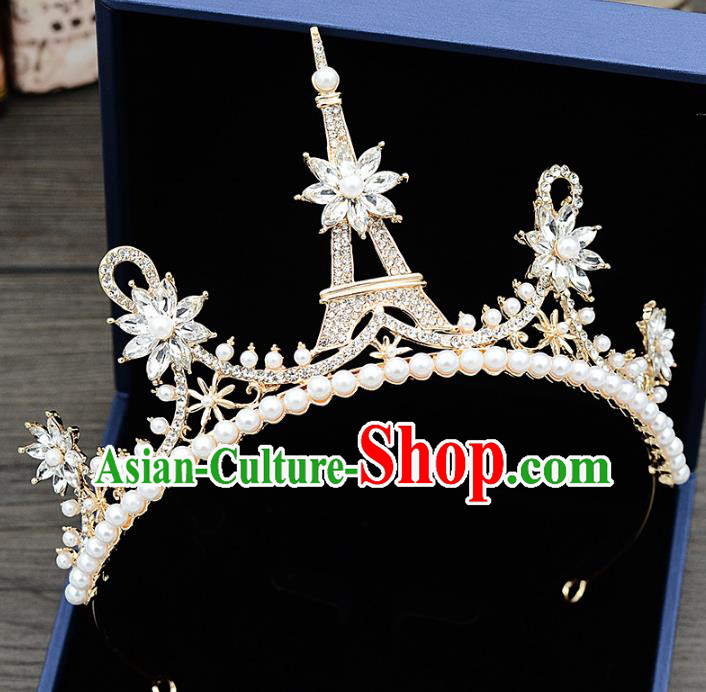 Handmade Baroque Bride Tower Crystal Royal Crown Wedding Hair Jewelry Accessories for Women