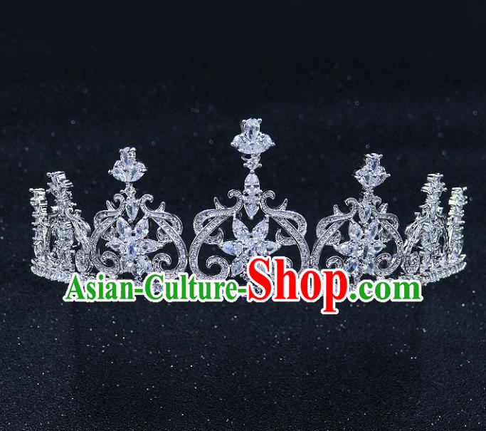 Handmade Baroque Bride Zircon Royal Crown Wedding Queen Crystal Hair Jewelry Accessories for Women
