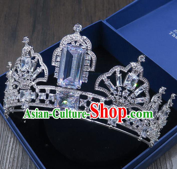 Handmade Baroque Bride Baroque Blue Crystal Royal Crown Wedding Queen Hair Jewelry Accessories for Women