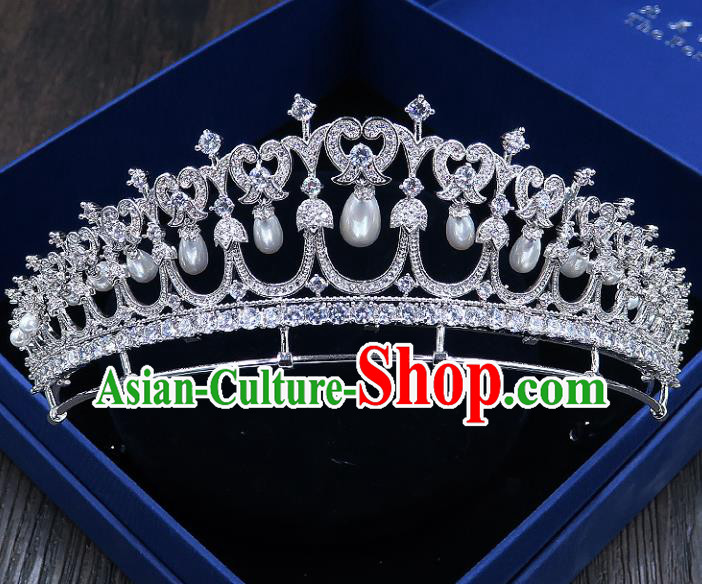 Handmade Baroque Bride Baroque Zircon Pearls Royal Crown Wedding Queen Hair Jewelry Accessories for Women