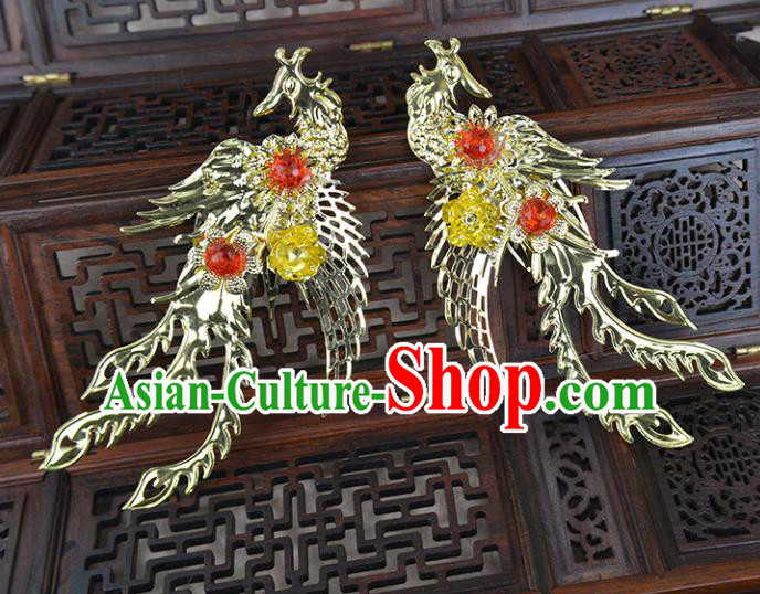 Chinese Ancient Handmade Phoenix Hairpins Bride Hair Accessories Headwear for Women