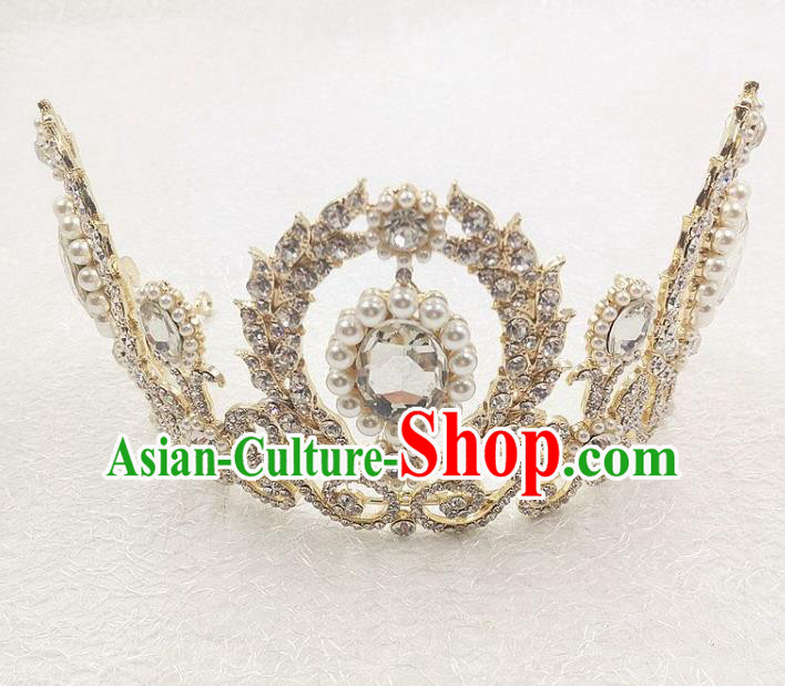 Handmade Baroque Queen Crystal Royal Crown Wedding Bride Hair Jewelry Accessories for Women