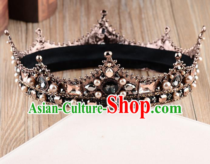 Handmade Baroque Queen Crystal Royal Crown Wedding Bride Hair Jewelry Accessories for Women