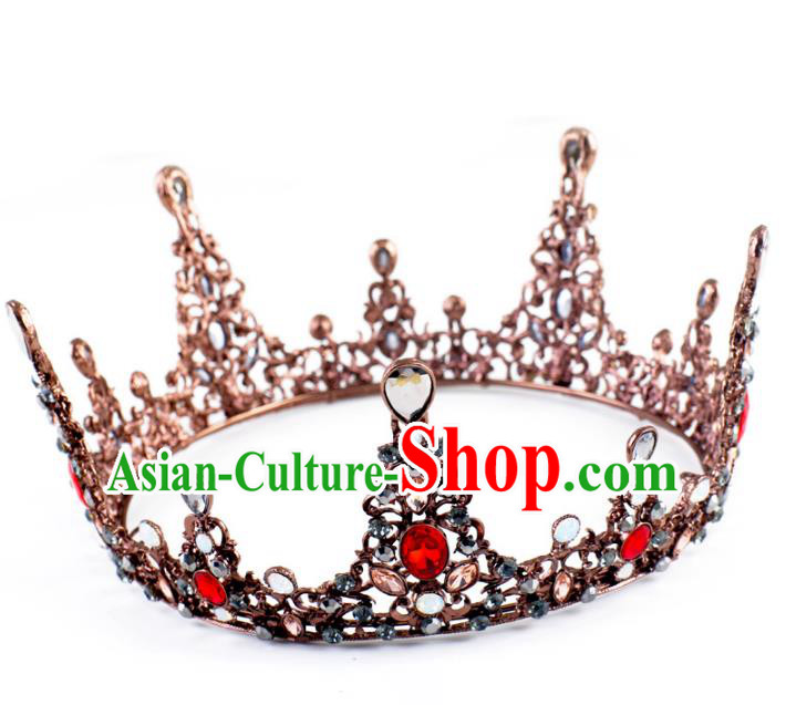 Handmade Baroque Queen Crystal Round Royal Crown Wedding Bride Hair Jewelry Accessories for Women