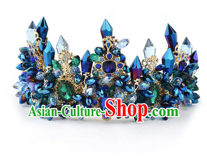 Handmade Baroque Bride Baroque Blue Crystal Royal Crown Wedding Queen Hair Jewelry Accessories for Women