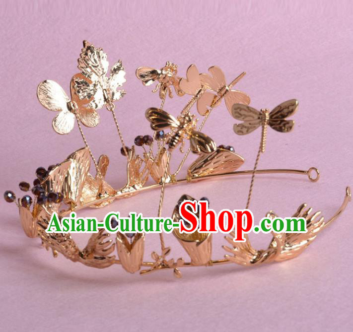 Top Grade Handmade Baroque Bride Golden Royal Crown Wedding Hair Jewelry Accessories for Women