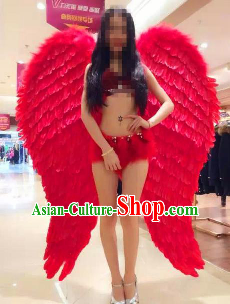 Top Grade Catwalks Swimsuit Red Feather Wing Stage Performance Customized Rio Carnival Feather Prop for Women