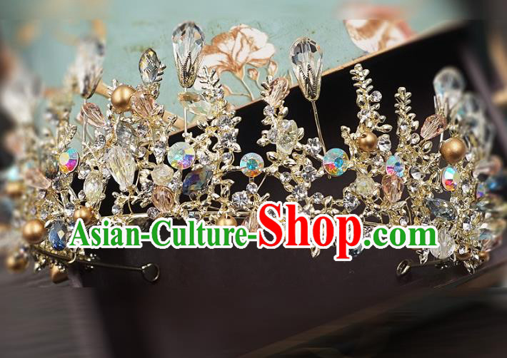 Top Grade Handmade Baroque Royal Crown Wedding Bride Hair Jewelry Accessories for Women