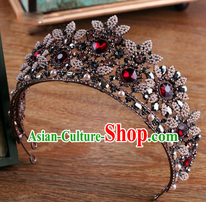 Handmade Wedding Baroque Queen Crystal Black Royal Crown Bride Hair Jewelry Accessories for Women