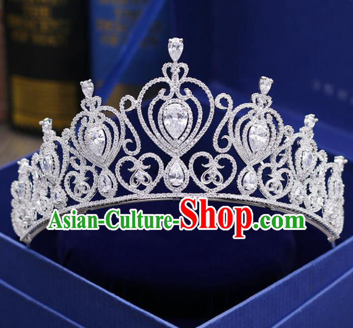 Top Grade Handmade Baroque Zircon Royal Crown Wedding Bride Hair Jewelry Accessories for Women