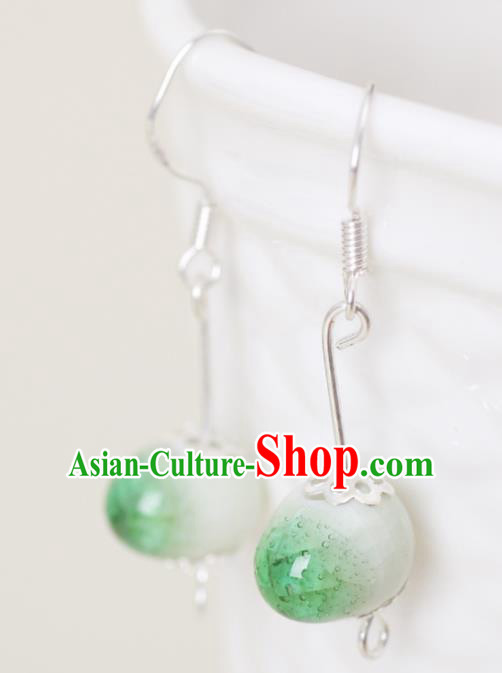 Top Grade Chinese Handmade Green Earrings Jingdezhen Ceramics Ear Accessories for Women
