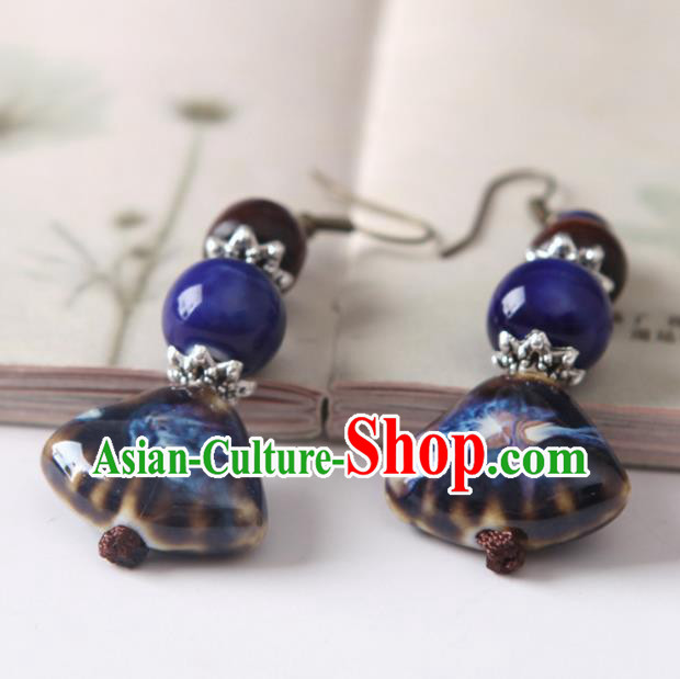 Top Grade Chinese Handmade Navy Ceramics Earrings for Women