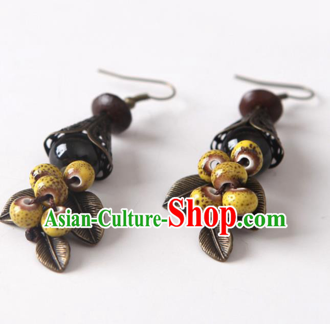 Top Grade Chinese Handmade Yellow Ceramics Beads Earrings for Women
